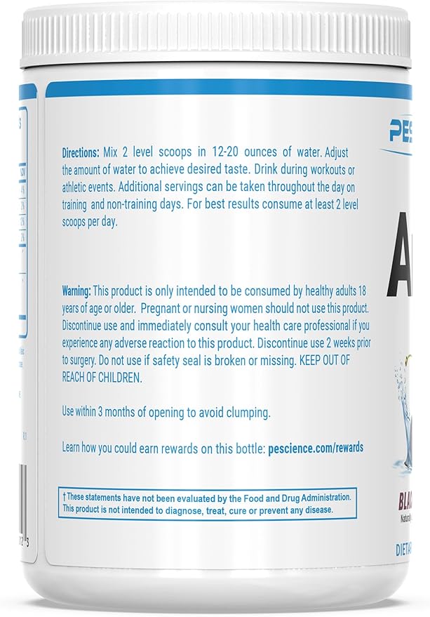 PEScience Amino IV BCAA &amp EAA Powder Essential Amino Acids Taurine Electrolytes for Hydration and Muscle Recovery Sugar Free for Men &amp Women Post Workout - Black Cherry 30 Servings