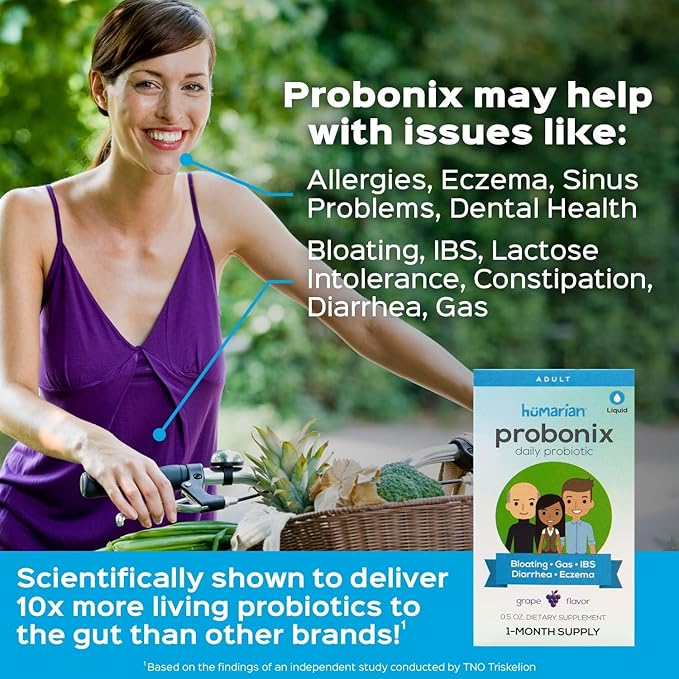 Probonix Humarian Liquid Probiotics for Adults - 12-Strain Probiotic Drops to Fortify Gut Health Immunity and More - 30-Day Supply - Delicious Grape Flavor