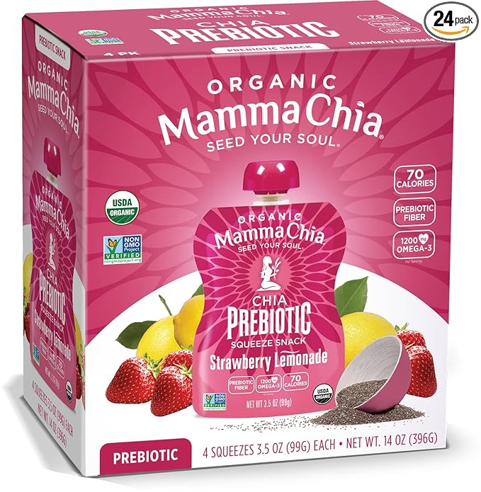 Mamma Chia Strawberry Lemonade Organic Prebiotic Squeeze Snack Non GMO No Added Sugar 14 Ounces (Pack Of 6)