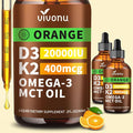 VivoNu Vitamin D3 K2 10000 IU with MK7-300 Virgin Coconut Oil Softgels 2 in 1 Vitamins D &amp K Complex | Vitamina D3 con K2 ((2 Bottle))