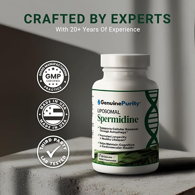 Liposomal Spermidine 8mg Supplement - 60 Capsules for Cellular Renewal and Healthy Aging - Spermidine-Rich Wheat Germ Extract for Women and Men - Gluten Free Vegan Made in USA Non-GMO