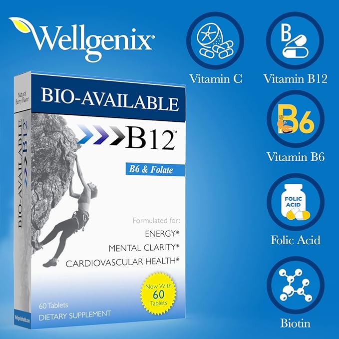 Wellgenix Bio Available Daily Multivitamins (60 ct) - Focus Support Formula with Vitamins Methyl B12 B6 Folate &amp Biotin - Sublingual Energy &amp Diet Supplement for Immune &amp Overall Health
