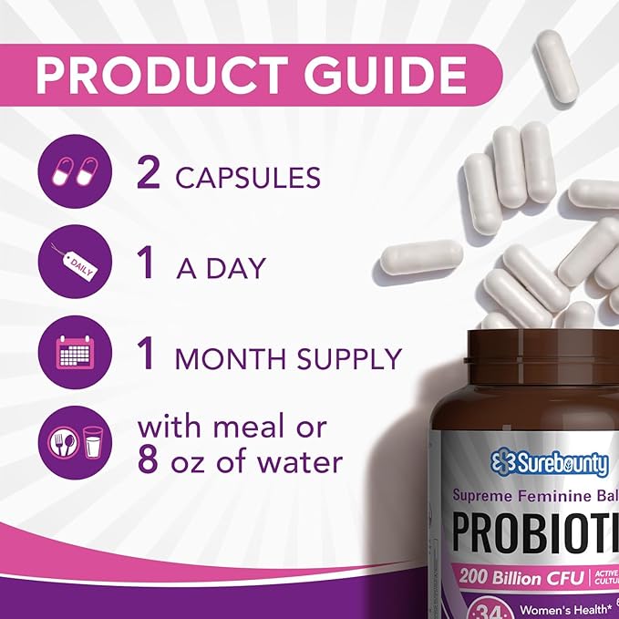 Women's Probiotic 200 Billion CFU Prebiotics + Digestive Enzymes + Cranberry 60 Caps