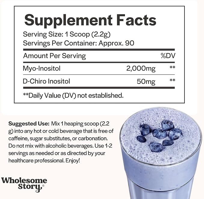 Myo-Inositol &amp D-Chiro Inositol Supplement Powder for Women | Hormonal Balance &amp Healthy Ovarian Function Support | Vitamin B8 | Great Alternative to Capsules | 40:1 Ratio | 90 Servings