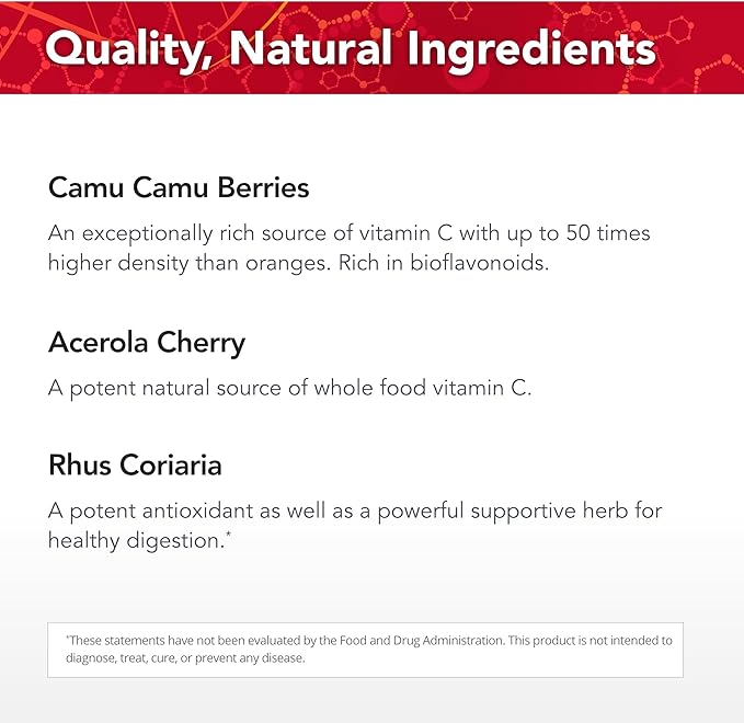 Physician's Strength Power-C - 90 Capsules - Raw Food Vitamin C + Flavonoids from Camu Camu Acerola Cherry Rhus coriaria &amp Rose Hip - Kosher - 30 Servings