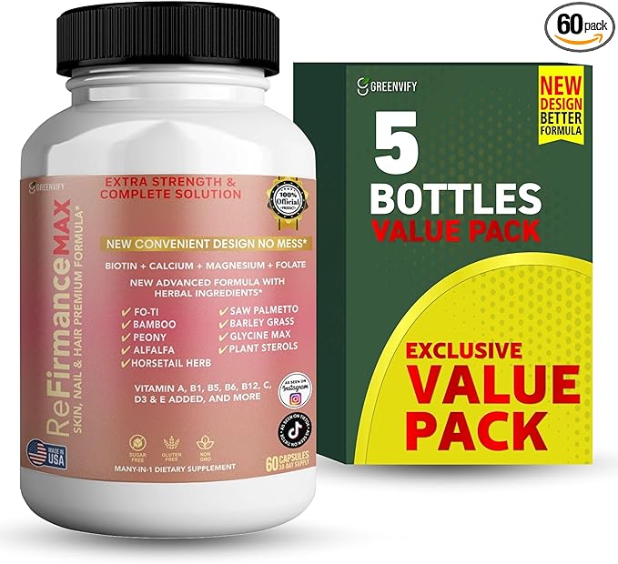 ReFirmanceMax Hair Growth Supplement 60 Capsules with Biotin 5000mcg Vitamins B12 Calcium Saw Palmetto 30 Day Supply (5)