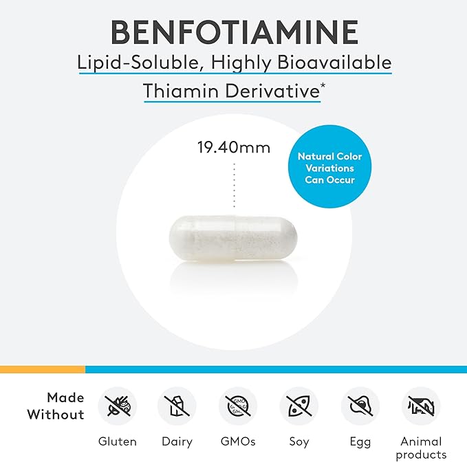XYMOGEN Benfotiamine 300 mg - Bioavailable Thiamine B1 Derivative for Cellular Metabolic &amp Nerve Support* - Non-GMO Gluten-Free Vegan - 120 Capsules