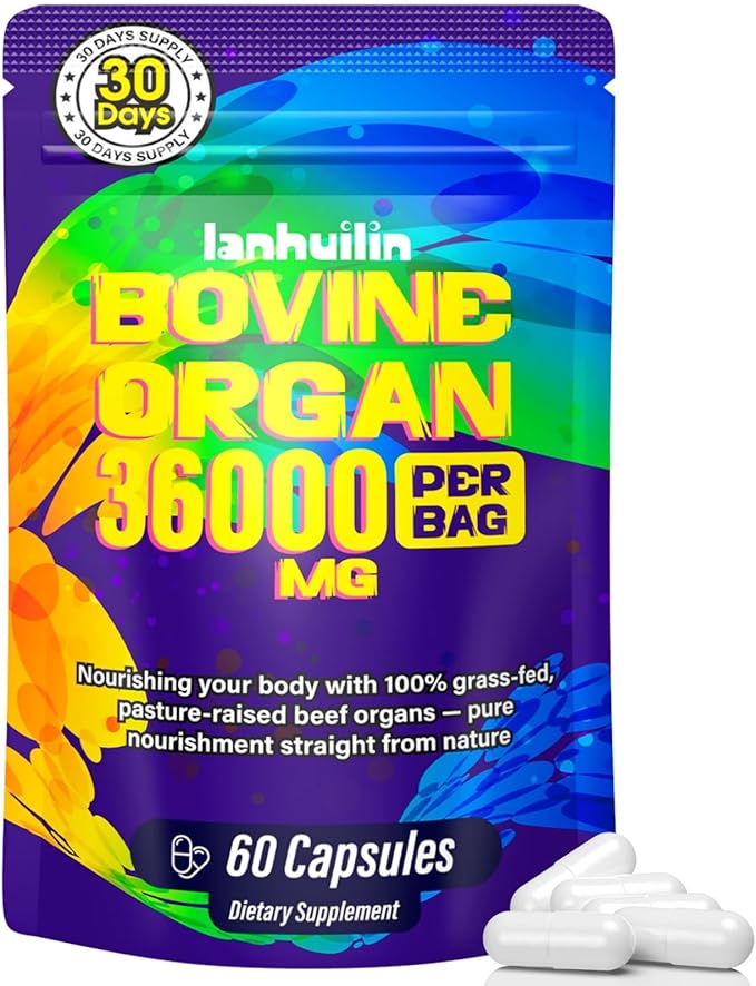 Beef Organ Supplement for Women - 100% Grass Fed Beef Organs with Bovine Liver Ovary Uterus Kidney Heart &amp Fallopian Tubes - PMS Menopause &amp Energy Immune &amp Mood Support 60 Count