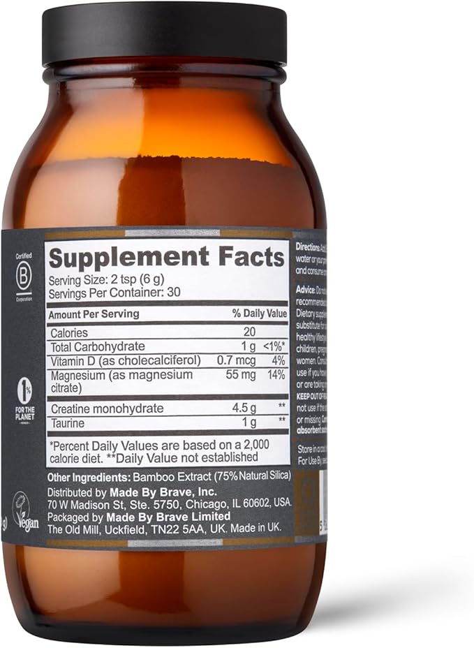 Ancient + Brave True Creatine+ Powder 6.34oz (Ap 30 Servings) Monohydrate Creatine Supplement with Taurine Magnesium and Vitamin D Supplement Womens Creatine Powder for Energy and Performance