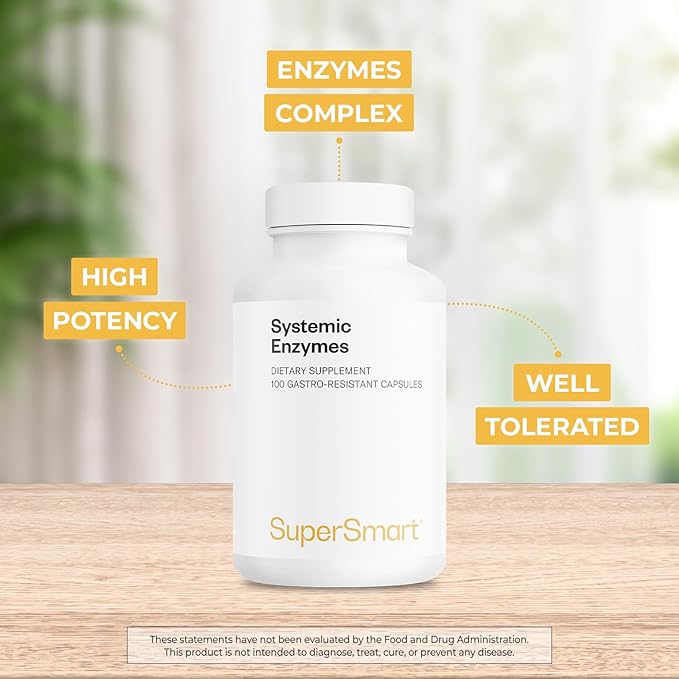 Supersmart Systemic Enzymes (High Potency) - with Bromelain Protease Lipase Trypsin Chymotrypsin Peptidase Pancreatin - Proteolytic Enzymes Complex | Non-GMO &amp Gluten Free - 100 DR Capsules