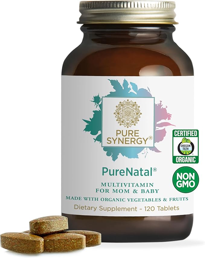 PURE SYNERGY PureNatal Prenatal Vitamins | Vegan Supplement Made with Organic Whole Foods | with Natural Iron Folate and Choline | for Pre-Conception Pregnancy and Breastfeeding (120 Tablets)