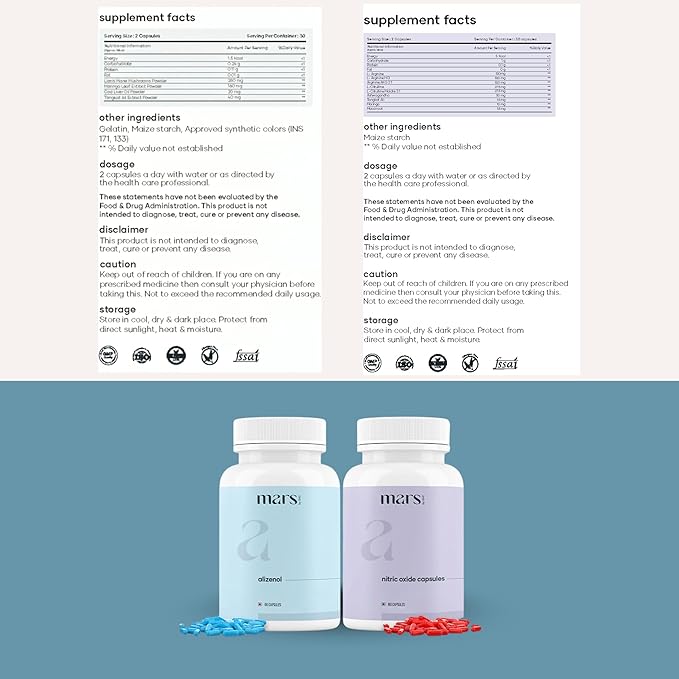 mars by GHC Muscle Max Combo | Alizenol &amp Nitric Oxide Capsules | Strength &amp Wellness Support | Pack of 1 | 120 Capsules