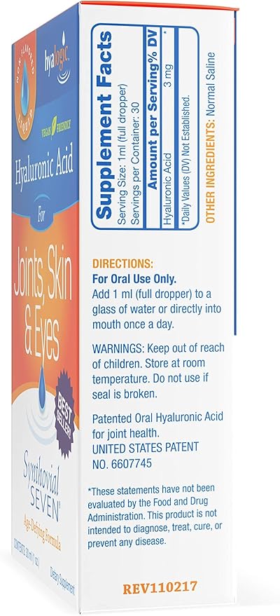 Hyalogic Synthovial Seven Liquid Hyaluronic Acid – Vegan Oral Joint &amp Skin Supplement High Molecular Weight Pure Hydration Support Supplements 1 oz