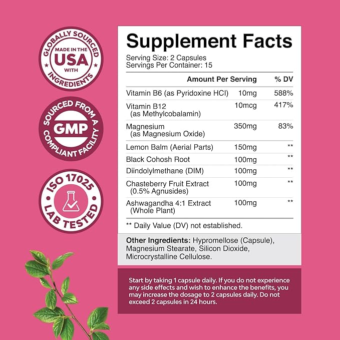 Bundle of PMS Support with DIM Chasteberr Black Cohosh Ashwagandha for Period Cramps Menopause Mood Swing and Thyroid Support with L Tyrosine Bladderwrack Selenium &amp Ashwagandha for Hormone Balan