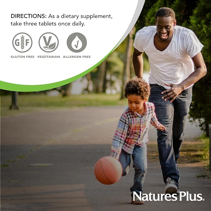 NaturesPlus Source of Life GOLD Multivitamin - 180 Tablets - Blood Support Bone Support Healthy Immune System - Includes Vitamins D3 B12 K2 &amp Over 120 Whole Food Nutrients - 60 Servings