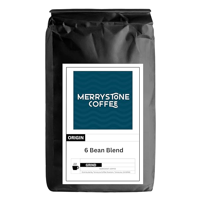 Merrystone 6-Bean Blend Dark Roast Espresso &amp Drip Coffee Roasted to Order 1 Lb Standard Grind