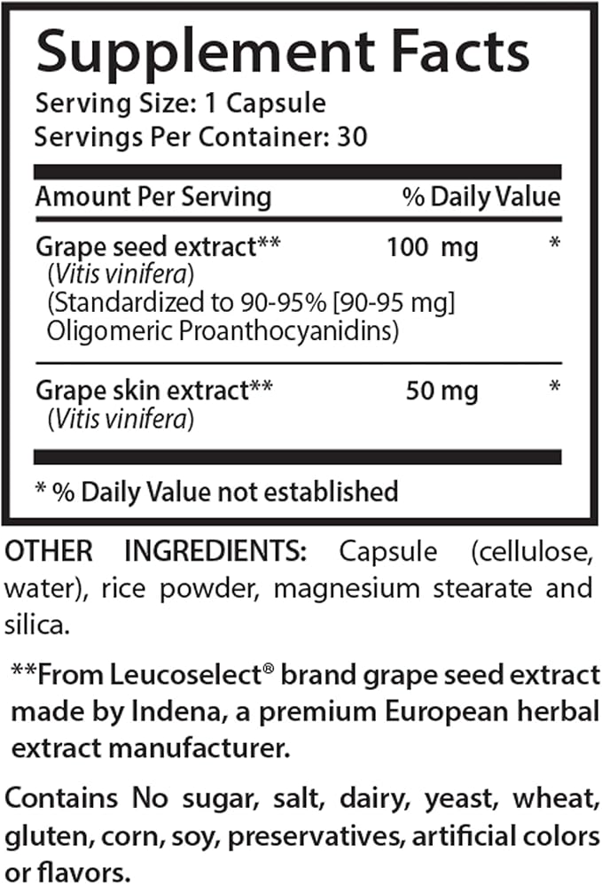 Oligomeric proanthocyanidins - Grape Seed Extract - Grape Seed Extract Capsules - Grape Seed Extract Capsules - Grape Seed Supplement - Grape Seed resveratrol - Prevent high Pressure - 3B 90 Capsules