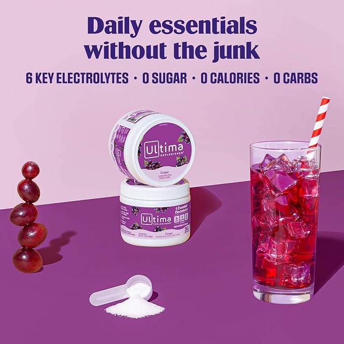 Ultima Replenisher Daily Electrolyte Powder Drink Mix – Sugar Free – Grape 30 Servings – Hydration Powder with 6 Key Electrolytes and Trace Minerals – Keto Friendly Vegan Non-GMO