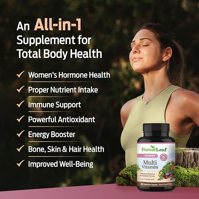 ForestLeaf Daily Vitamin Multivitamin for Women Multi-Vitamin for Women - Womens Multivitamins &amp Multiminerals Supplement | All Essential Vitamins Needed for Health &amp Energy | 60 Veg Caps
