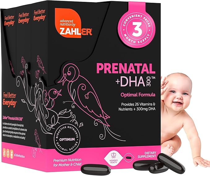 Zahler Prenatal Vitamin with DHA &amp Folate - DHA Supplements &amp Prenatal Multivitamin for Mother and Child - Kosher Prenatal DHA Prenatal Vitamins with Iron Pre Natal Softgels (180 Count (Pack