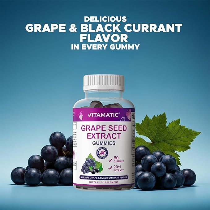 Vitamatic Grape Seed Extract Gummies – Plant-Based Botanical Extract – Natural Grape &amp Black Currant Flavor – Vegan Non-GMO – Herbal Supplement – 60 Gummies - 2 Pack
