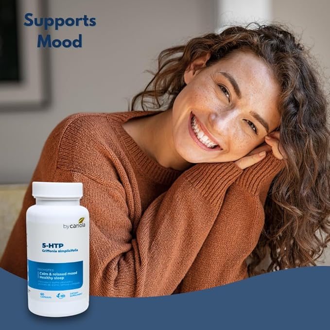 5-HTP Natural Mood &amp Sleep Support Supplement Capsules - Mood Support - Sleep Support - Serotonin Booster - Calming Effect - Natural Formula Griffonia Simplicifolia - 60 Caps