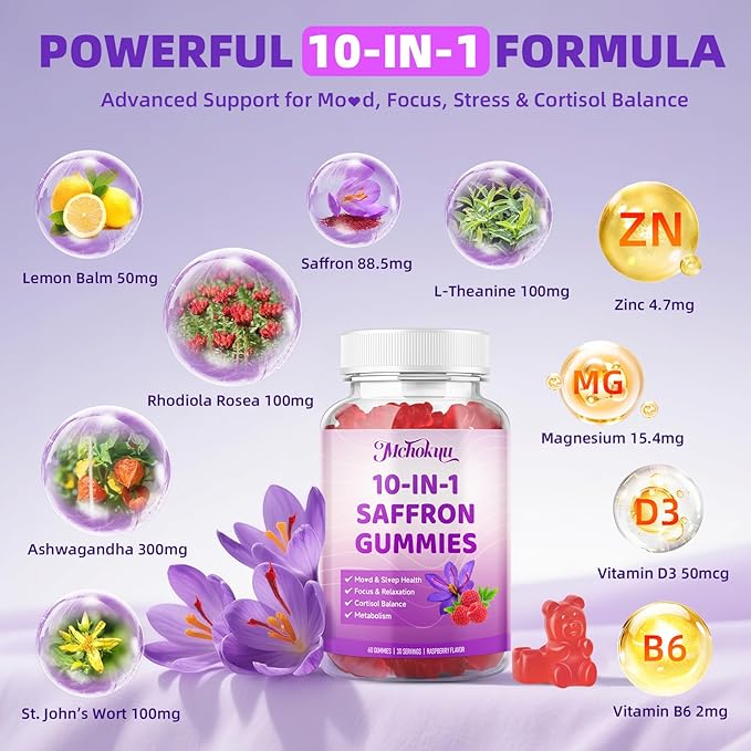 NAC Gummies and Saffron for Kids &amp Adults Strawberry &amp Raspberry Flavor 120 Counts Bundle
