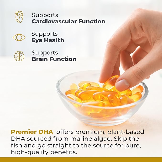 Premier Research Labs Premier DHA - Vegan DHA with Omega 3 Fatty Acids Algae Based DHA for Women &amp Men Natural DHA Supplement Suitable for Vegans- 60 Vegetarian Softgel Capsules