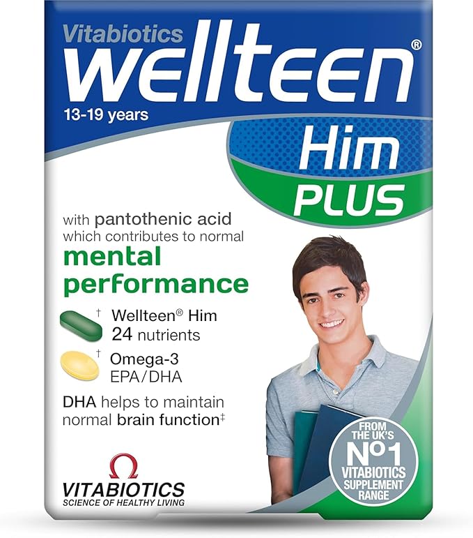 UK's Well Teen Him Plus Omega-3 - Maximum Nutritional Support for Teenagers and Young Men Ages 13-19 - 56 Tablets and Capsules