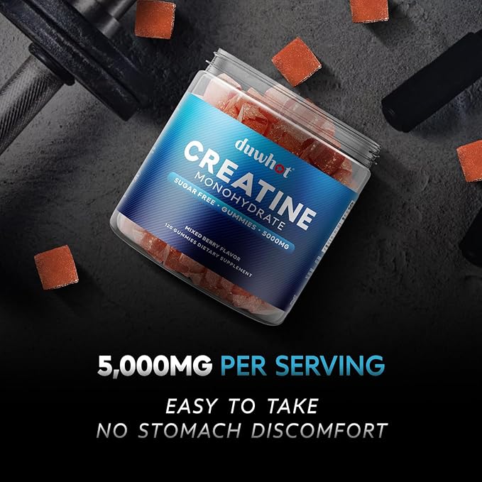 duwhot Creatine Monohydrate Gummies for Men Creatine Monohydrate Chewables 5g Per Serving Vegan Sugar Free Mixberry Flavor 120 Count