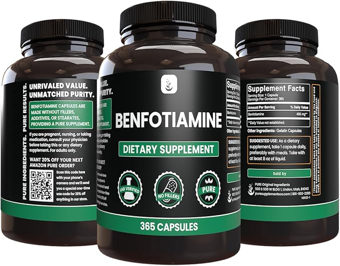 PURE ORIGINAL INGREDIENTS Benfotiamine (365 Capsules) No Magnesium Or Rice Fillers Always Pure