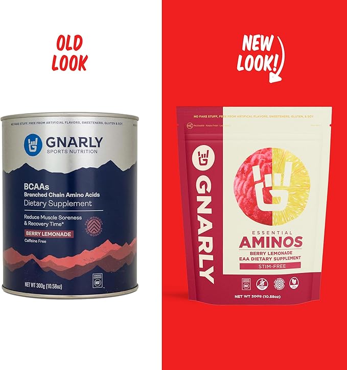 Gnarly Nutrition Essential Aminos Powder Berry Lemonade – Pre-Workout Amino Acids – NSF Contents Certified – Supplement to Support and Rebuild Muscle – Berry Lemonade Caffeine Free 10.58 oz