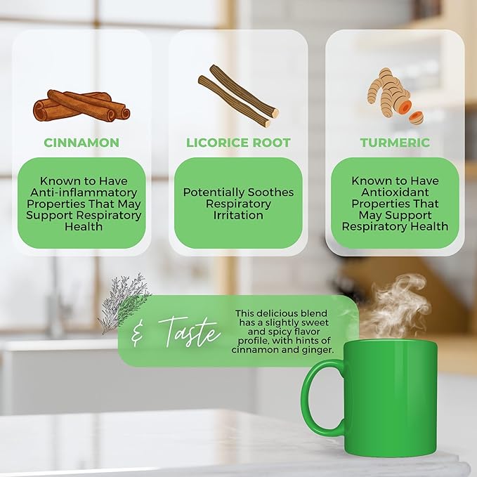 Healthy Lungs Breathe Easy Loose Leaf Tea w/ Cinnamon Licorice Root Mullein Leaf | Organic Herbal Tea | 2 oz (57 gram) | Decaf Vegan Healthy ZERO Caffeine Organic Herbs No Natural or Artifici