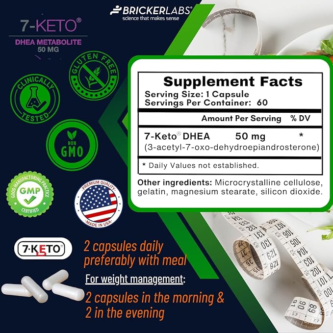 Bricker Labs 7-Keto DHEA Metabolite 50 mg Dietary Supplement for Metabolic Support and Energy Balance 60 Capsules