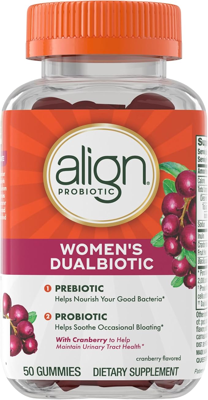 Align Probiotic Women's Dualbiotic Womens Probiotic Gummies Prebiotics and Probiotics for Women with Cranberry for Urinary Tract Health* Cranberry Flavor 50 Gummies