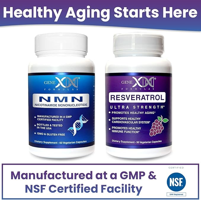 Genex Formulas NMN and Resveratrol Dynamic Duo Supplements | 250mg NAD+ Precursor and Ultra Strength 1500mg Resveratrol w/BioPerine for Healthy Aging Support