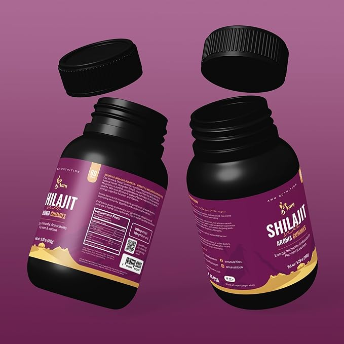 AMU NUTRITION Shilajit Gummies for Men &amp Women with Aronia Berries Fulvic Acid &amp 85+ Trace Minerals I MenWomen I Non-GMO I Lab Tested I 100% Natural I 60 Gummy (60 Count (Pack of 1) Aronia B