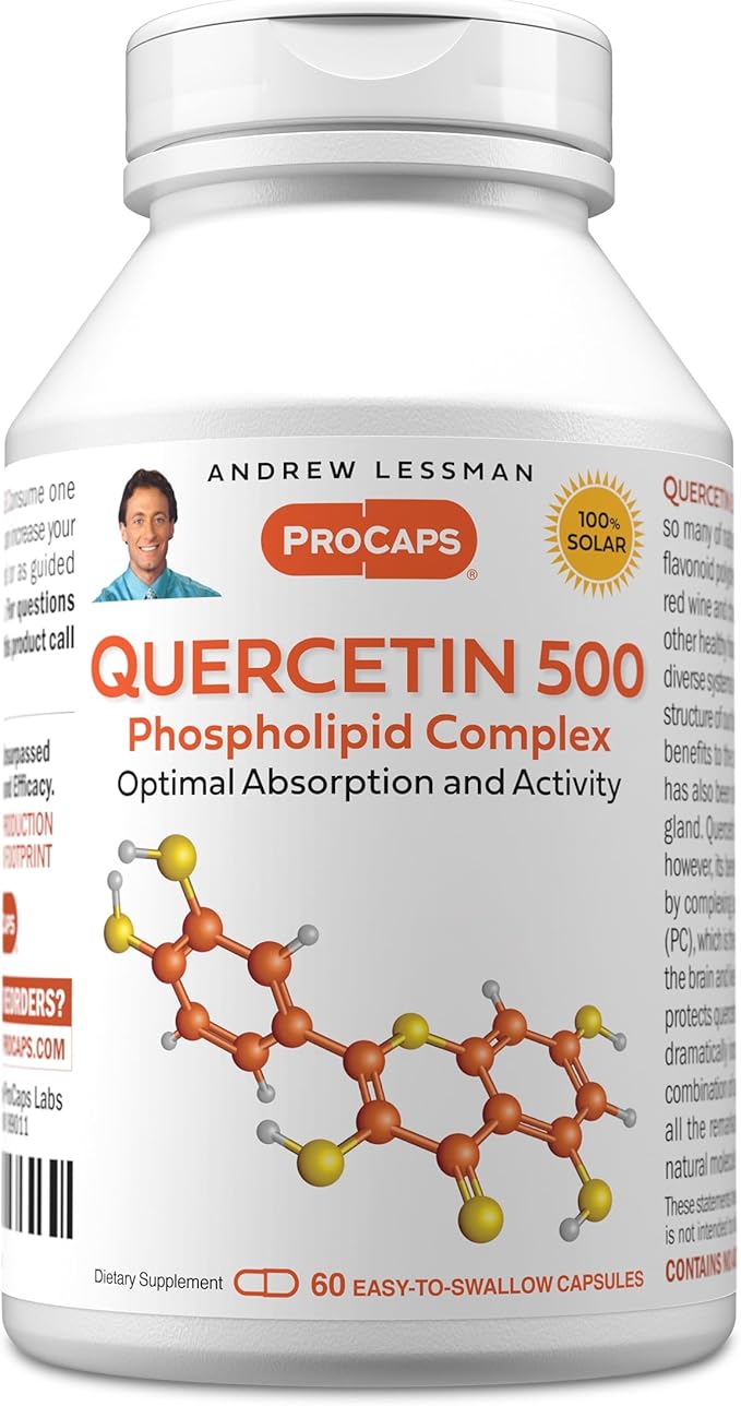ANDREW LESSMAN Quercetin 500mg - 60 Capsules - 500 mg Unique Quercetin Phospholipid Complex Highly Absorbable Formula to Support Healthy Heart Circulatory and Immune Function. No Additives.