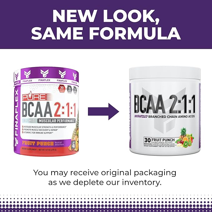 FINAFLEX Pure BCAA 2:1:1 Fruit Punch - 9.7 oz - Promotes Strength Recovery &amp Performance - with 2:1:1 Ratio of Leucine Isoleucine &amp Valine + Vitamin C - 30 Servings (Pack of 2)