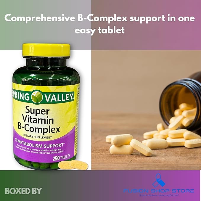 Super B Complex Tablets- High Potency Energy &amp Immune Support 250 Count (Pack of 1) Boxed by Fusion Shop Store