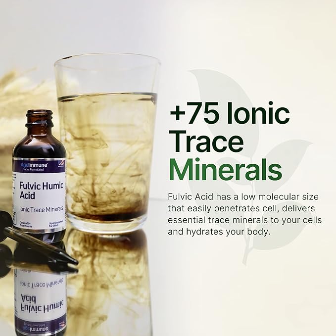 Fulvic Humic Acid 75 + Trace Minerals Liquid Supplement - Plant Derived in USA - Fulvic Acid Minerals Concentrate for Energy Gut Health and Hydration- 1 gram per Serving - 2 oz.