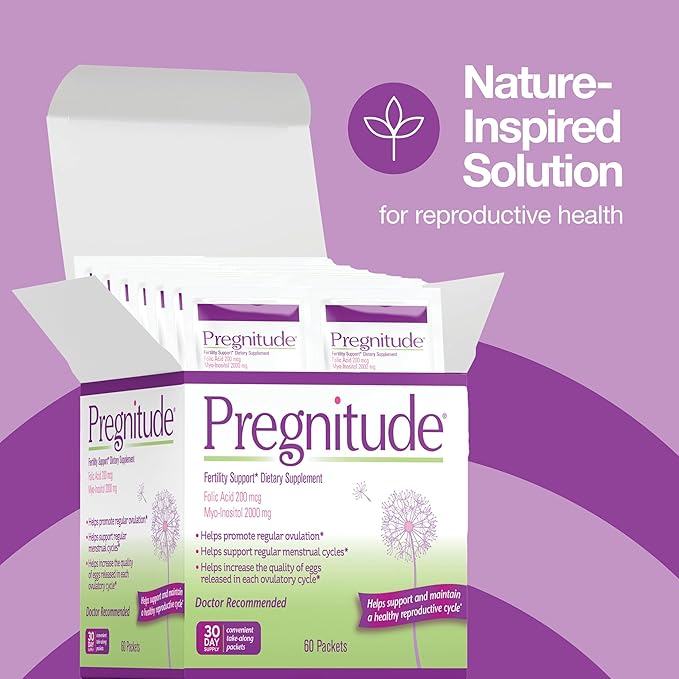 Pregnitude Reproductive Fertility Support - Helps Promote Regular Ovulation - Menstrual Cycles and Increase Quality of Eggs - 30 Day Supply 60 Packets