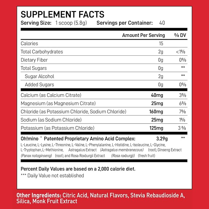 Oh!mino BCAAs + EAAs All 9 Essential Amino Acids for Muscle Growth &amp Recovery Tropical Flavor Stimulant-Free Sugar-Free Pre/Intra Post Workout Supplement Non-GMO