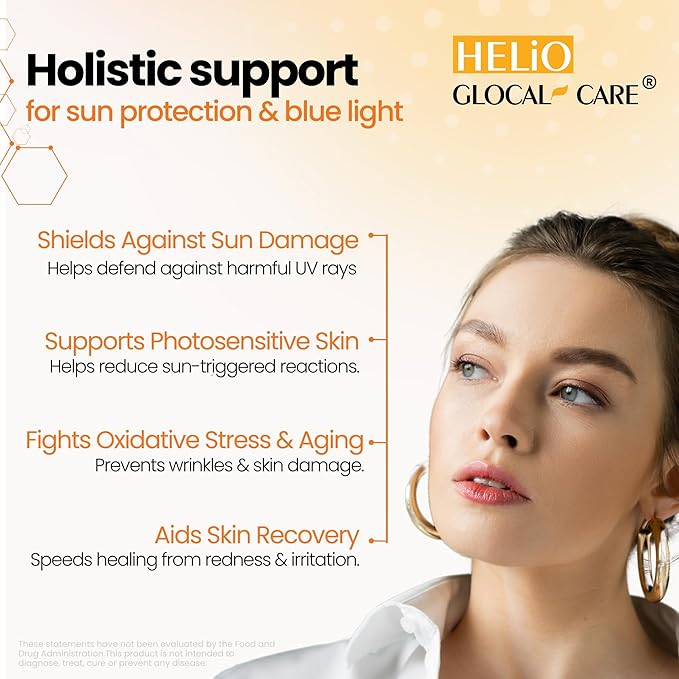 GlocalCare Helio Antioxidant-Rich Sun Defense &amp Skin Rejuvenation Supplement with Polypodium Nutroxsun Astaxanthin &amp Pomegranate Extract - Fights Photoaging &amp Oxidative Stress - 30 Capsu