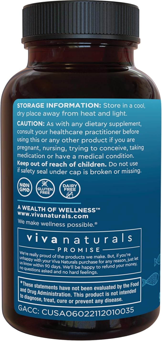 Viva Naturals Triple Strength Omega 3 Fish Oil Pills – 2500 mg High-Potency Formula with 2250 mg Omega 3 Fatty Acids (Including EPA DHA DPA) in rTG Form for Absorption – IFOS Certified 90 Softgels