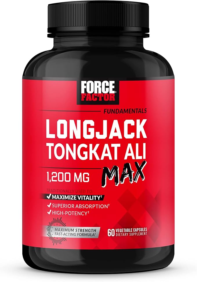 Force Factor Longjack Tongkat Ali Max Men's Vitality L-Arginine Nitric Oxide for Muscle Building 60+150 Capsules
