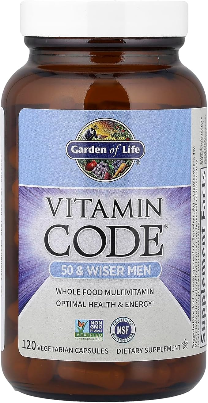Garden of Life Multivitamin for Men - Vitamin Code 50 &amp Wiser Men's Raw Whole Food Vitamin Supplement with Probiotics Vegetarian 120 Capsules