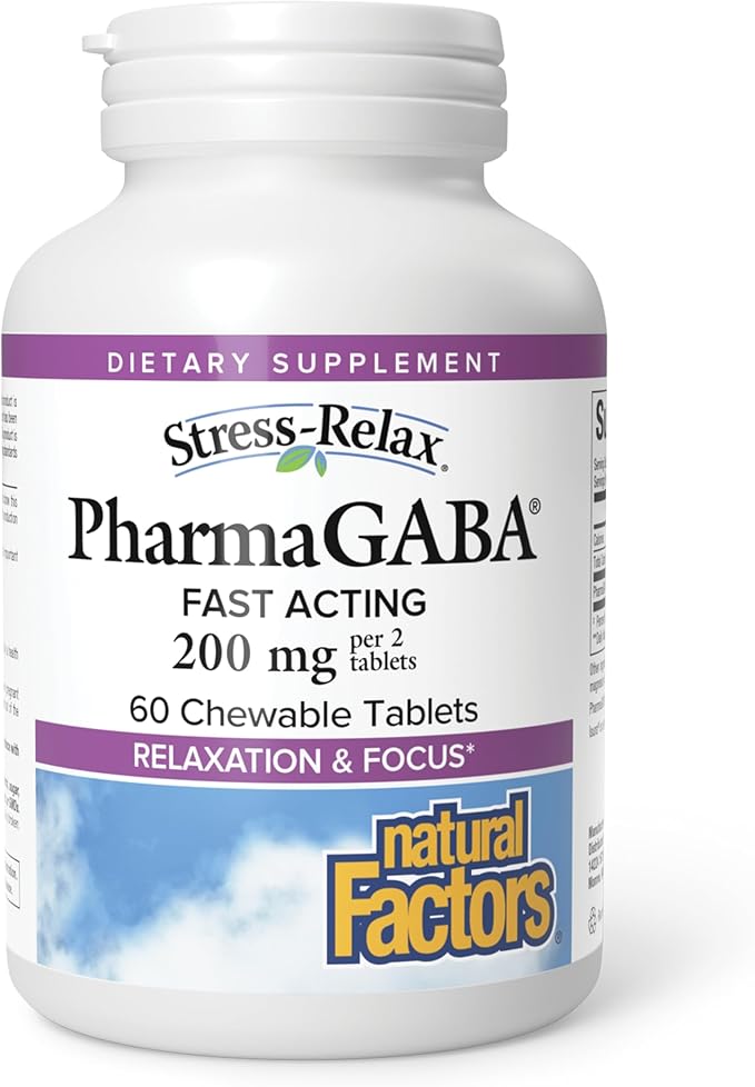 Natural Factors Pharma GABA - Dietary Supplement Supports Calm Sleep &amp Sleep Quality - Natural Fast-Working Supplement Aids Focus &amp Brain Health - 60 Chewable Tablets (30 Servings)