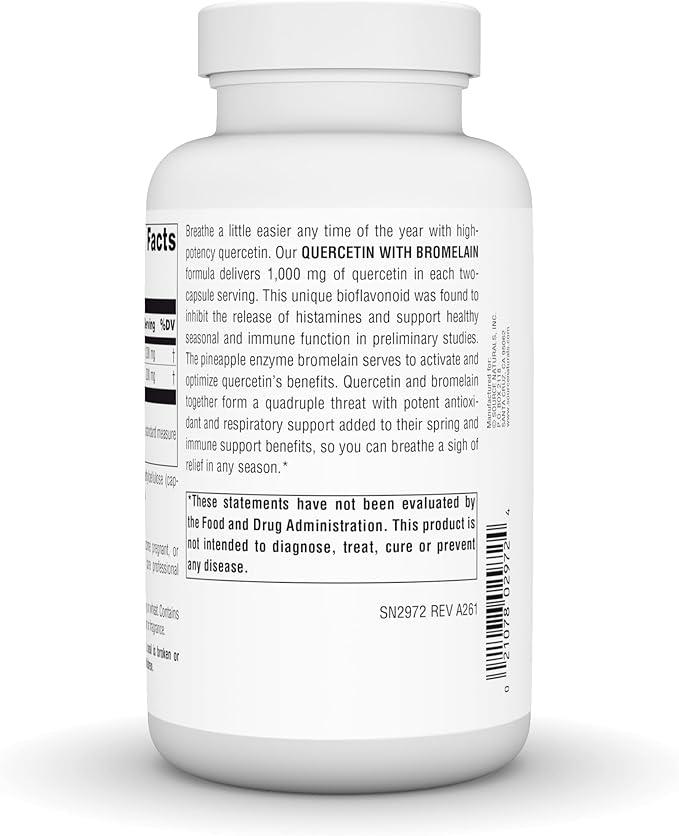Source Naturals Quercetin with Bromelain Respiratory and Immune Support* - 500 mg per Capsule 1000 mg per Serving - 120 Vegan Capsules