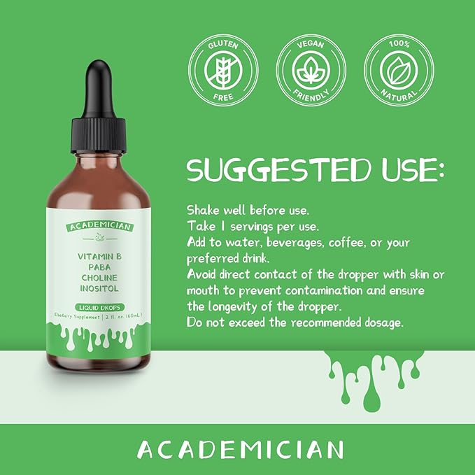 Vitamin B with Vitamin B12 Liquid Drops PABA Choline Inositol Liquid - 60ml